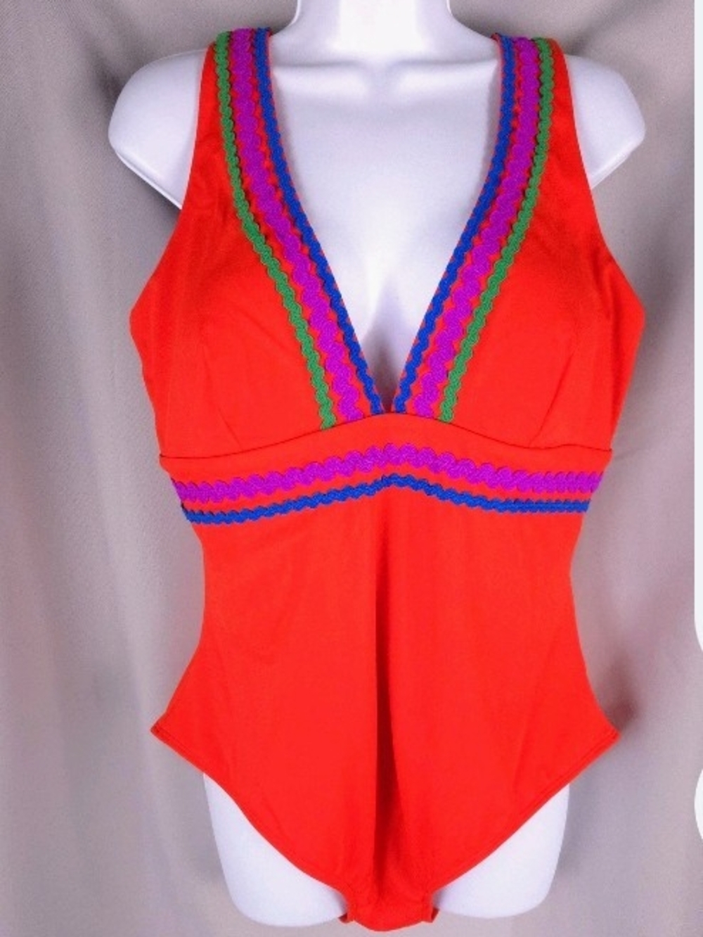 Boden Red One-Piece Swimsuit with Pink, Blue and Green Trim